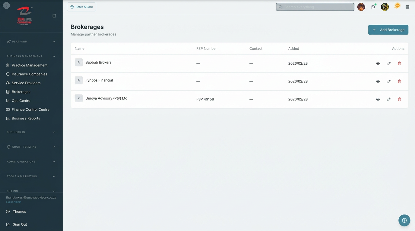 Zenx CRM — Brokerages & FSPs